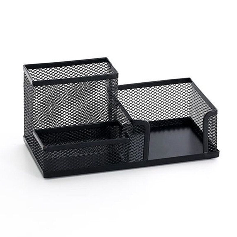Creative Metal Desk Stationery Organizer - 3 Grid Storage Box for Pens, Pencils & Files