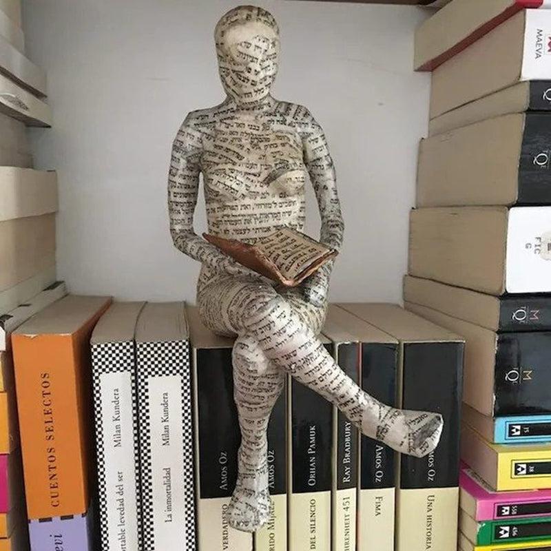 Abstract Sculptural Figurine of Pulp Riddled Woman Reading Book | Meditation Style Resin Figurine for Modern Home Decor