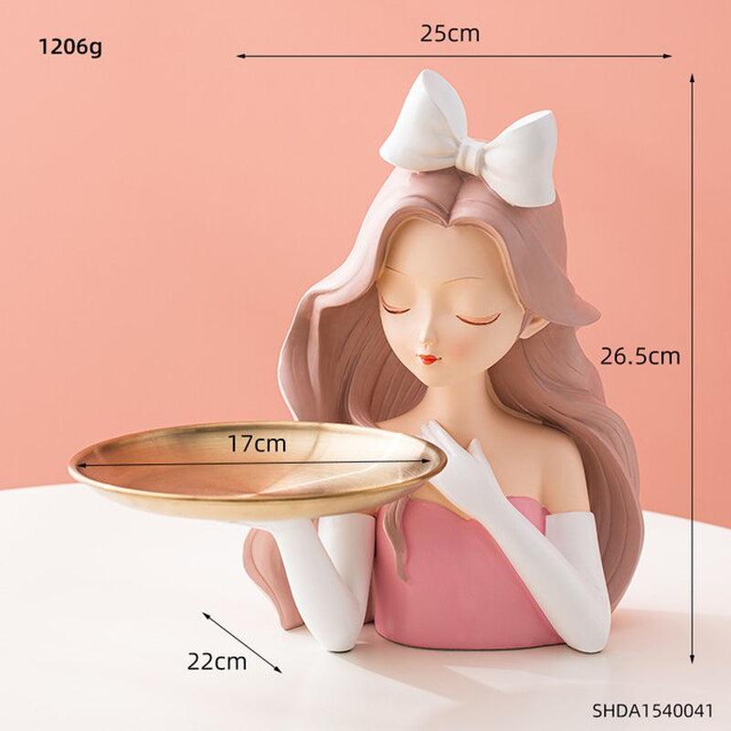 Cute Statue of Girl with Tray for Home Decoration | Versatile Use | Modern Art Sculpture for Living Room Decor