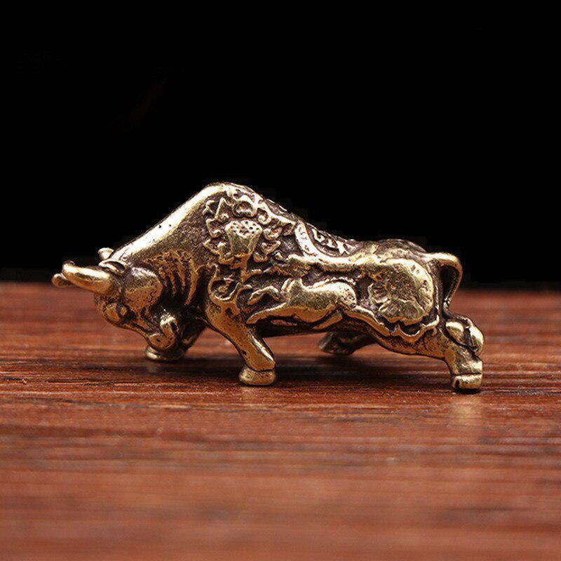 Lucky Bullfighting Statue | Brass Animal Miniature Figurine for Wealth & Office Desk Decor
