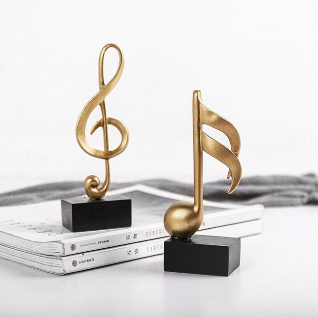 Golden Musical Note Figurines | Decorative Handcrafted Desk Ornament for Artistic Home Decor