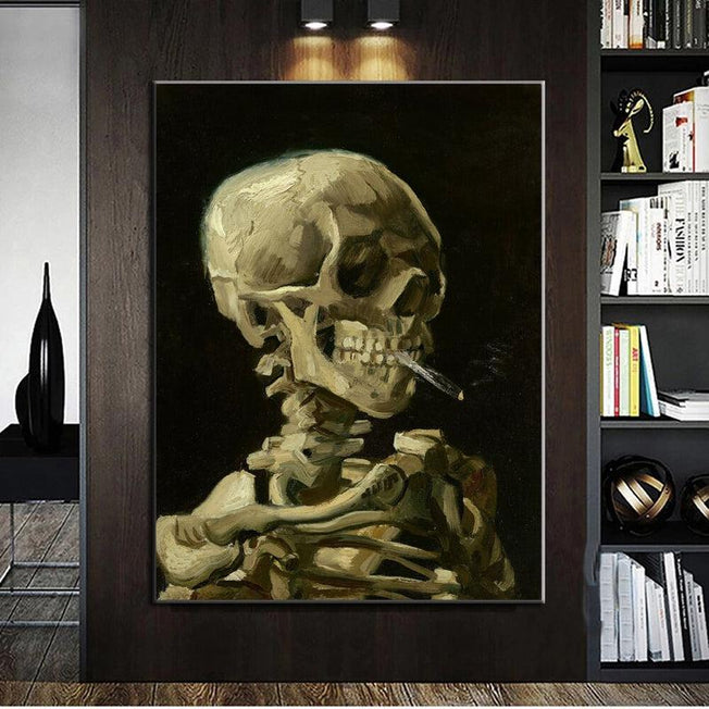 Vincent Van Gogh Inspired Skull with Cigarette Posters | Famous Interior Canvas Paintings Wall Art Pictures for Living Room Home Decoration