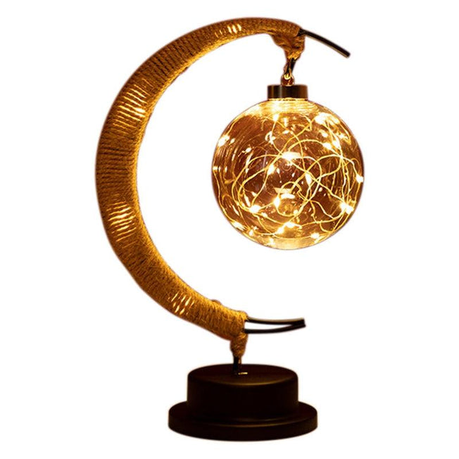 USB LED Moon Sepak Takraw Lamp | Handmade Hemp Rope Wrought Iron Night Light | Home Decoration Sleeping Lantern Light