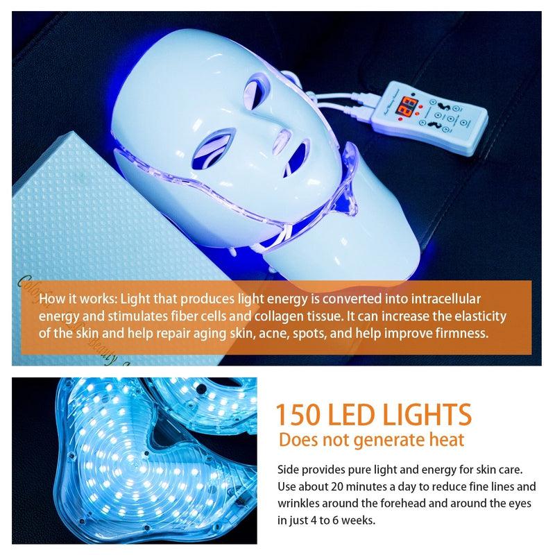 UKLISS Photon Skin Rejuvenation Face & Neck Mask | LED Photon Red Blue Green Therapy 7 Color Light Treatment | Anti Aging, Spot Removal, Wrinkles, Whitening | Facial Skin Care Mask