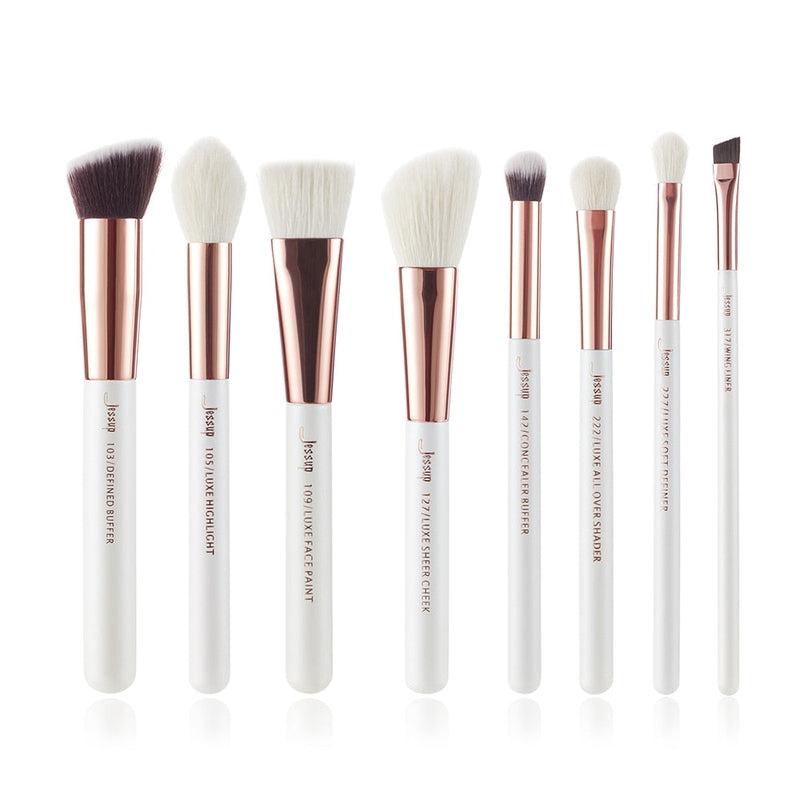 Pearl White Jessup Makeup Brush Set - Premium Wooden Handle, Synthetic Hair - Professional & Eco-Friendly Brushes for Flawless Makeup Application