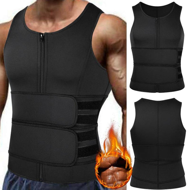 Male Sauna Waist Trainer Neoprene, Vest Workout Upper Body Shaper with Double Tummy Control Trimmer, 2 Styles Belts for Weight Loss, S - XXXL