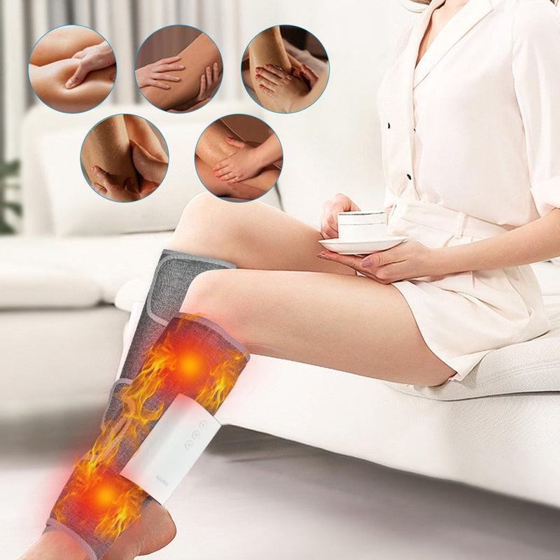 Wireless Air Compression Leg Massager with Controlled Heating | Rechargeable Calf Massage Pads