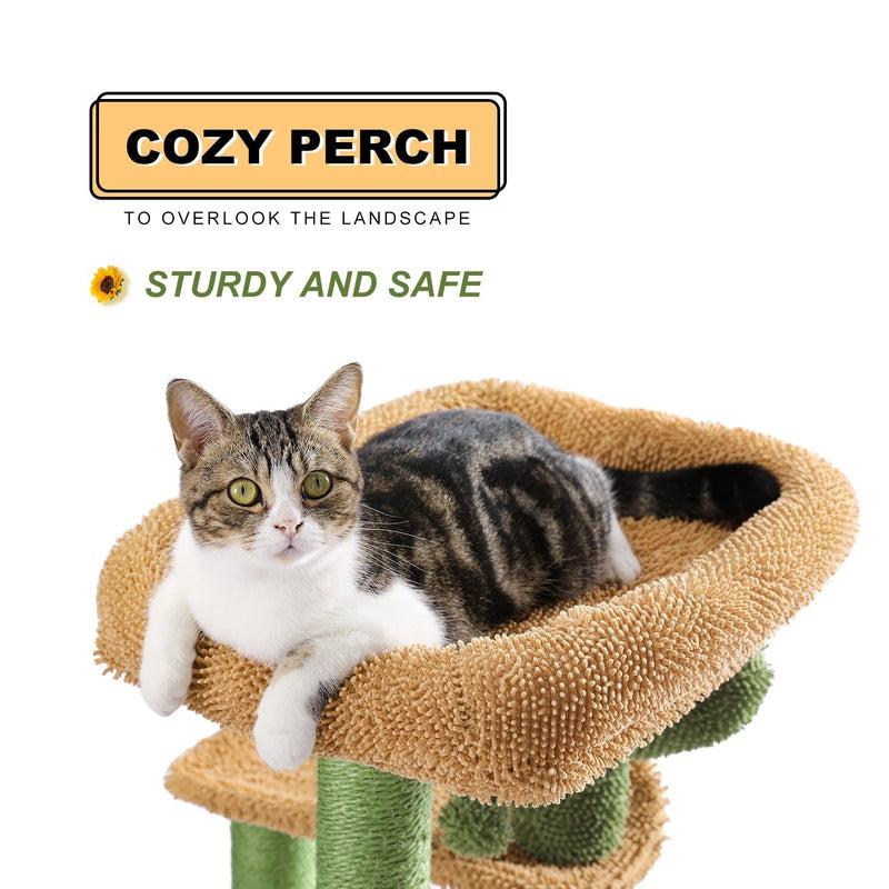 Cactus Cat Tree | Natural Sisal Scratching Post | Cat Perch Condo | Kitty Play House | Stylish & Functional Cat Tree