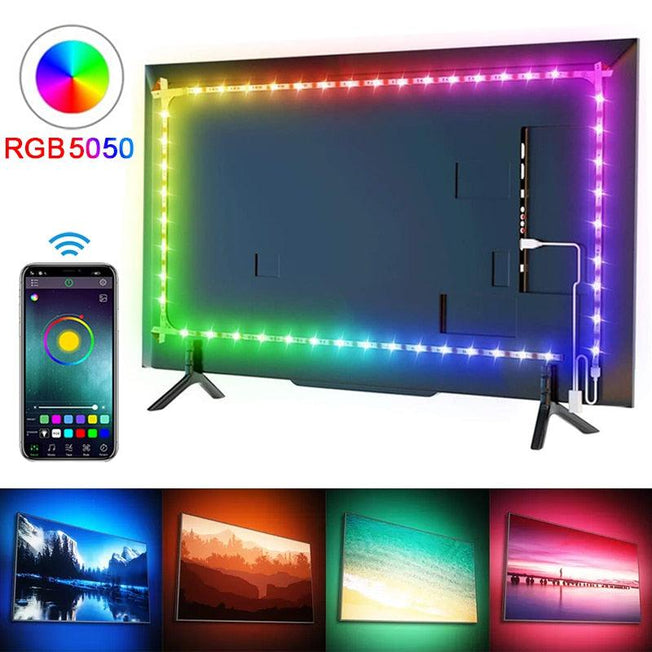 RGB 5050 LED Strip Light | Bluetooth App Control | 5V USB | Flexible Ribbon Diode Tape for TV Backlight and Room Decoration