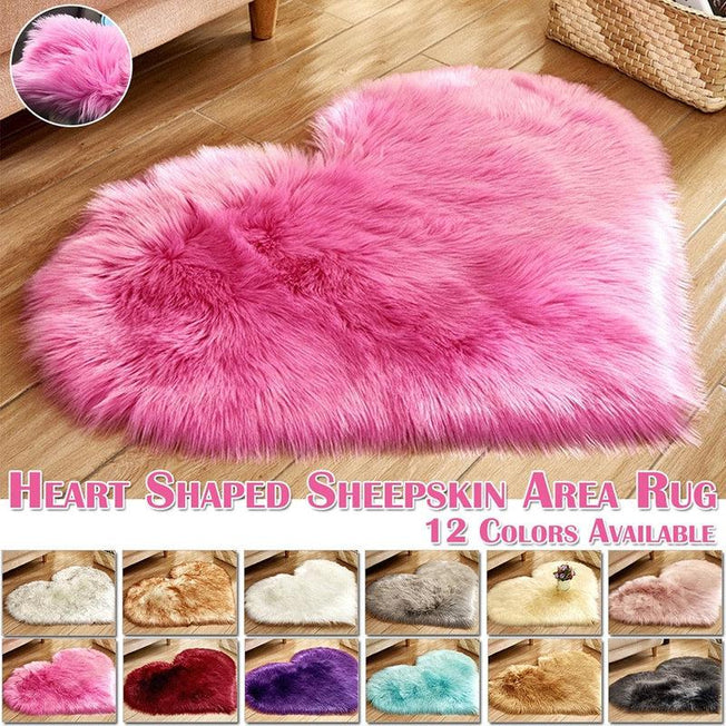 Heart Shaped Fluffy Washable Faux Fur Rug | Soft Carpet Sheepskin Rug for Kids Bedroom & Home Decoration