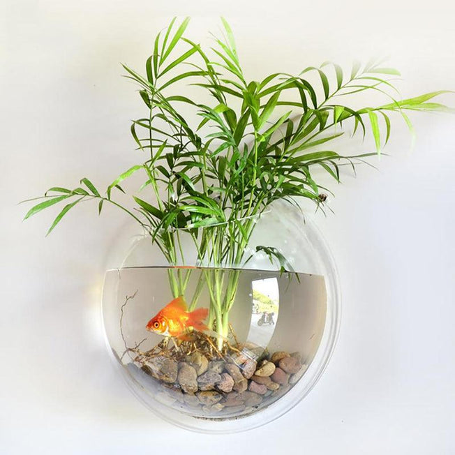 Aquatic Wall Garden: Multi-Functional Planter with Integrated Fish Tank | Contemporary Floral Decor and Underwater Oasis
