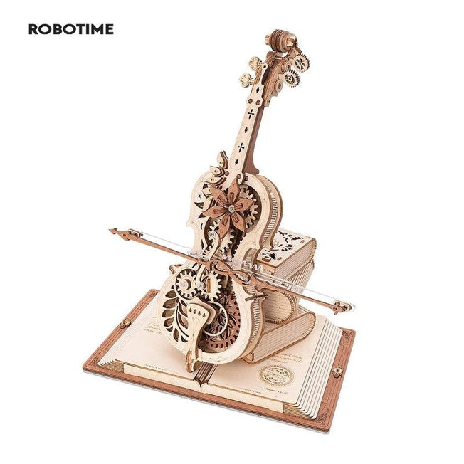Robotime Enchanting Mechanical Music Box: 3D Wooden Puzzle Cello for Creative Play