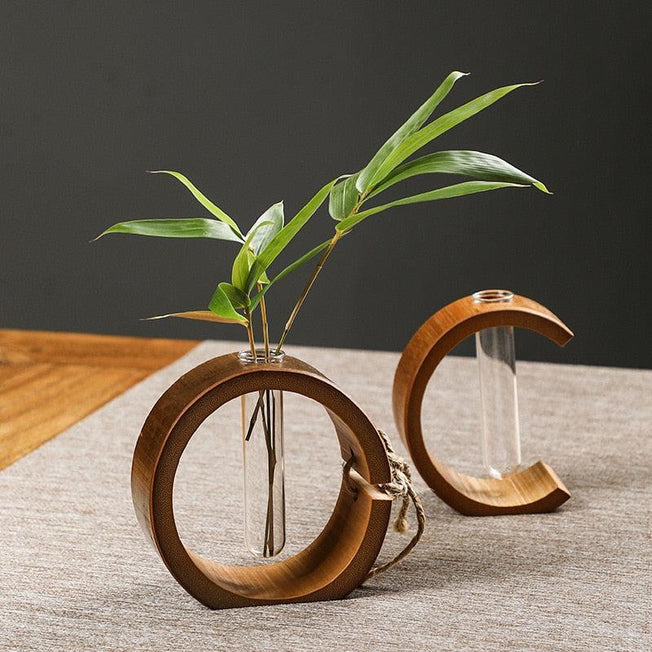 Handcrafted Bamboo Wooden Vase | Modern Style Flower Pot