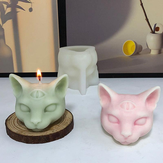 Enchanting Cat Head Silicone Mold & Candle Thread | Create Adorable DIY Aromatherapy, Candle, Gypsum & Resin Decorations
