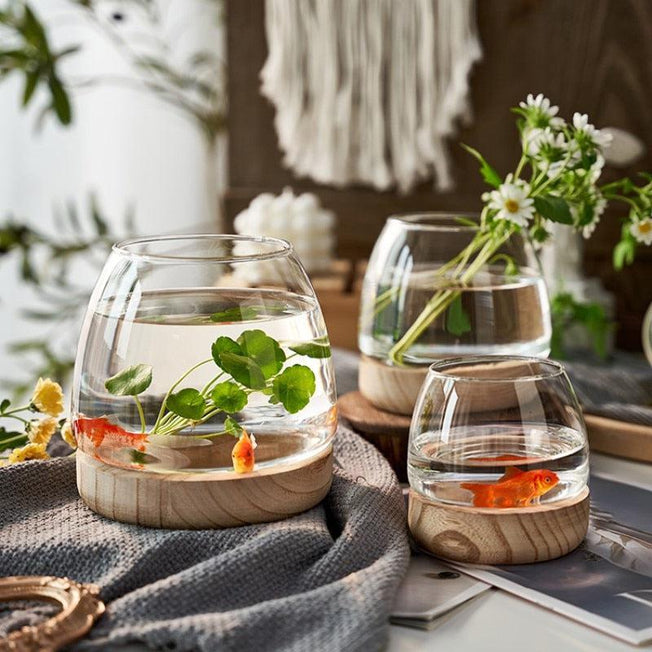 Wooden Glass Vases | Hydroponic Flower Pots | Elegant Home Office Desktop Decor