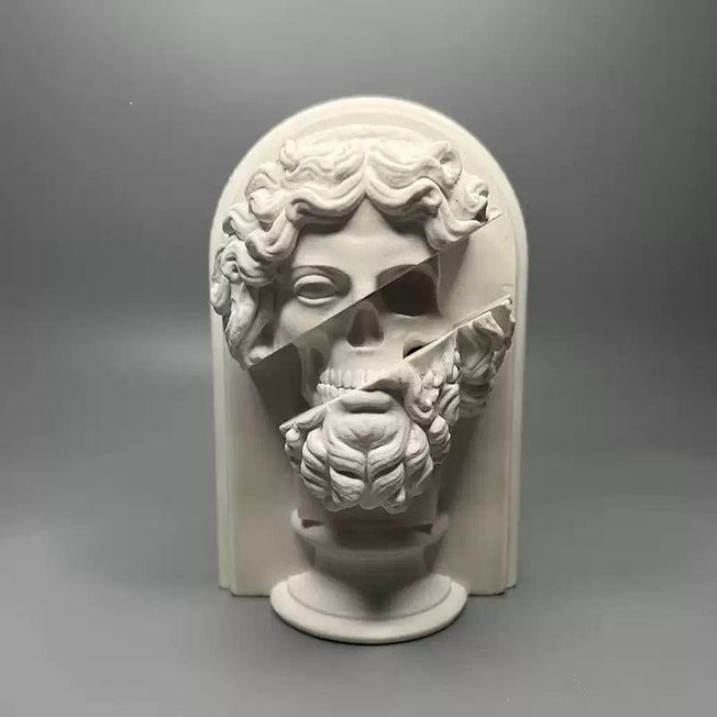 Zeus Portrait Sculpture | Vintage Revived Greek Mythology Plaster Statue | Figurines Zeus Head Bust | Half Skull Aesthetic Art Decoration | Office & Home Decor