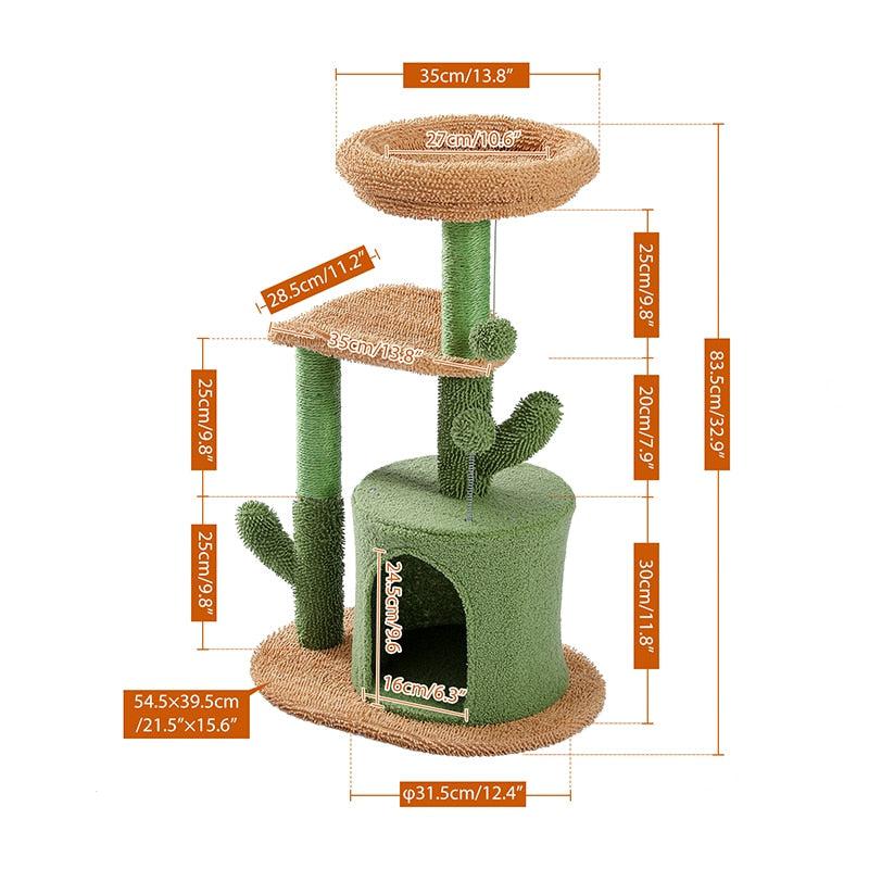 Cactus Cat Tree | Natural Sisal Scratching Post | Cat Perch Condo | Kitty Play House | Stylish & Functional Cat Tree