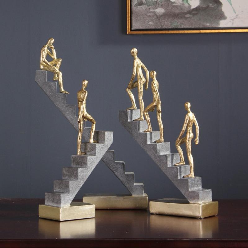 Resin Golden Statue Walking Stairs | Nordic Home Accessories for Living Room Decoration, Office Decor, Abstract Modern Art Sculpture