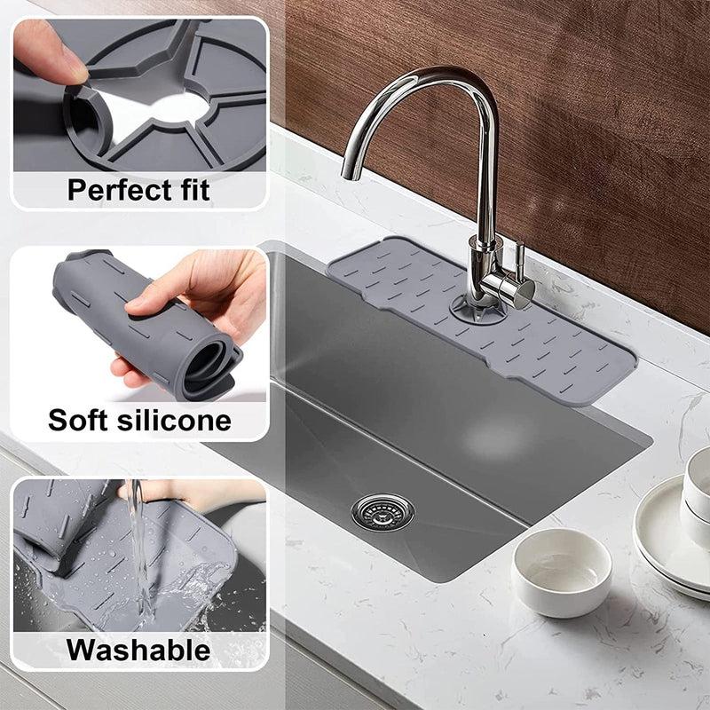 Kitchen Silicone Faucet Mat | Sink Splash Pad | Kitchen Bathroom Countertop Protector | Quick Dry Tray