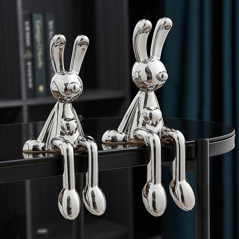 Modern Creative Electroplated Rabbit Ceramic & Enamel Figurines for Home Decor | Living Room & Office Desk Decoration