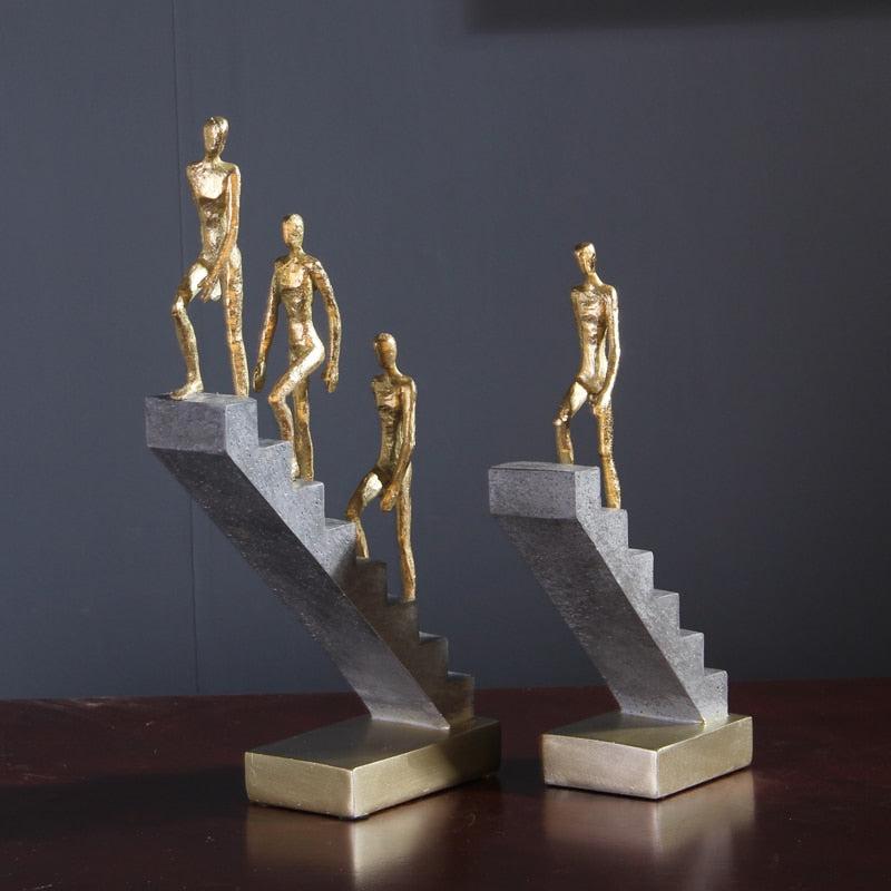 Resin Golden Statue Walking Stairs | Nordic Home Accessories for Living Room Decoration, Office Decor, Abstract Modern Art Sculpture