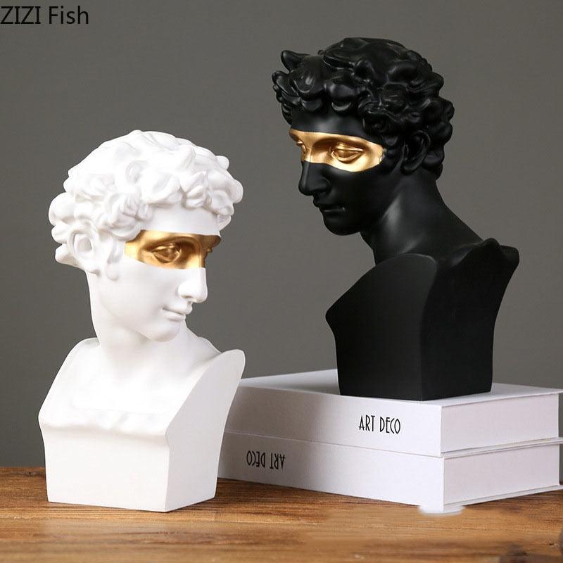 Exquisite Gold-Plated Mask David Statue | Resin Sculpture for Home or Office Decoration