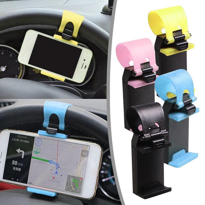 Universal Steering Wheel Phone Holder | Convenient Auto Stand for Xiaomi, iPhone, Samsung | GPS Navigation Bracket