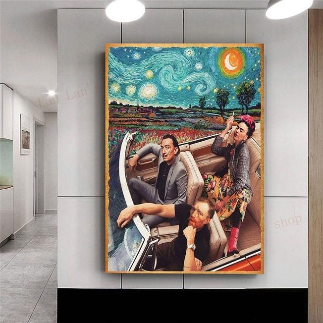 Vincent Van Gogh & Salvador Dali Inspired Art Poster - Modern Canvas Painting for Living Room Home Wall Decor