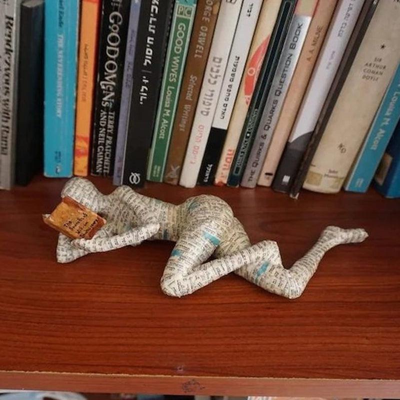 Abstract Sculptural Figurine of Pulp Riddled Woman Reading Book | Meditation Style Resin Figurine for Modern Home Decor