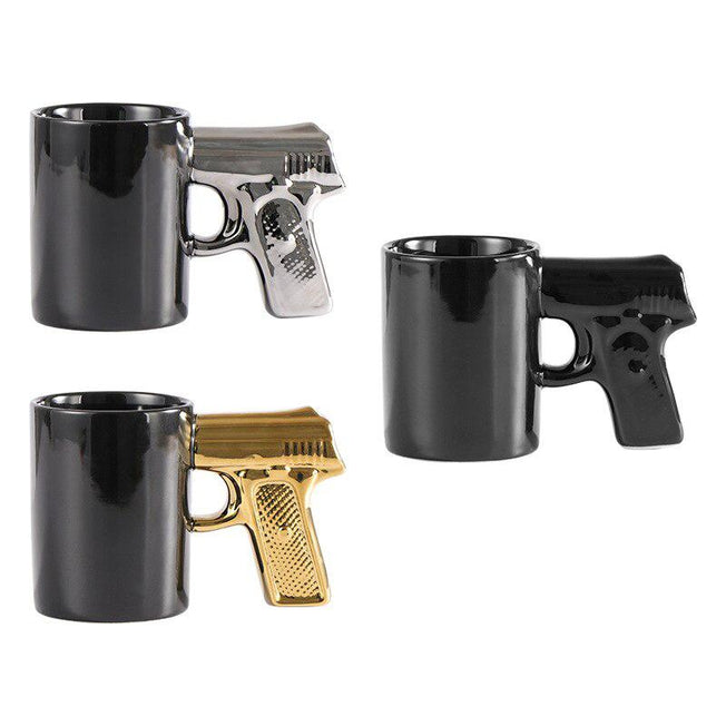 Fashion Creative Ceramic Cup | Gold Silver Revolver Pistol Modeling Coffee Mug | Novelty Personality 3D Pistol Handle Water Cup Gift