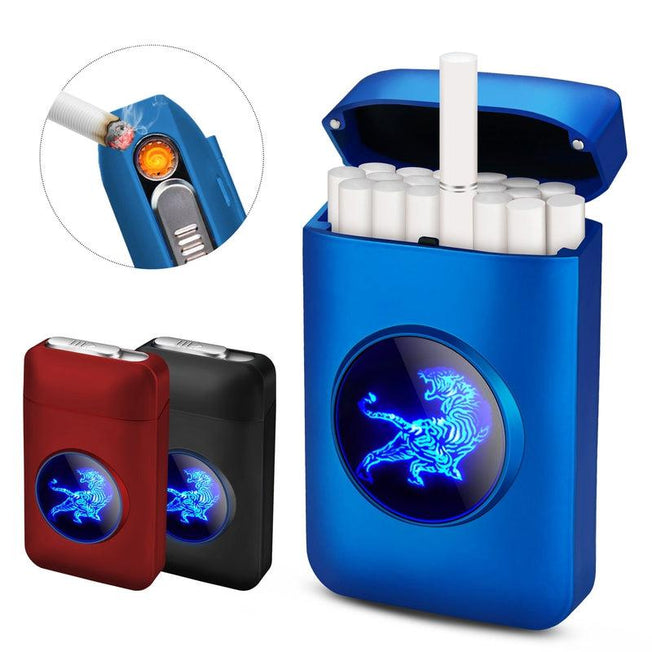 19-Piece Cigarette Case Box with USB Lighter | Rechargeable, Windproof, LED Display | Stylish & Convenient Smoking Accessories