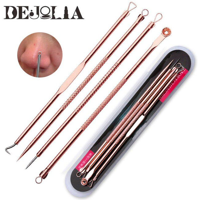 Professional Stainless Steel Blackhead Remover Comedone Extractor Acne Needle Nose Facial Cleaning Tool Kit | 4 PCS/Set