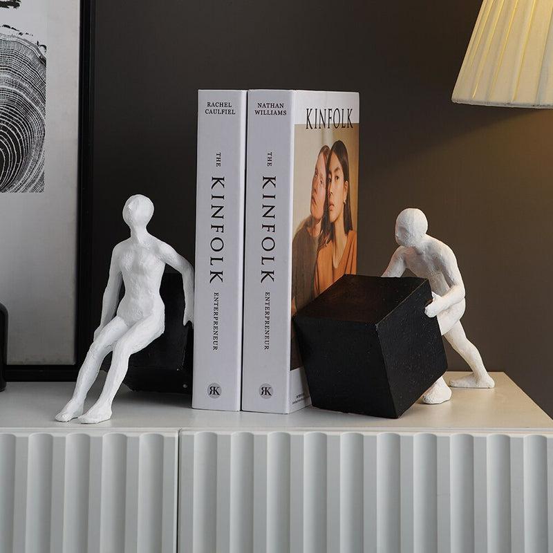 Modern Art Figure Sokoban Book End | Creative Resin Figurine Ornament for Home Decoration | Living Room and Bedroom Desktop Accessory | Unique Gift