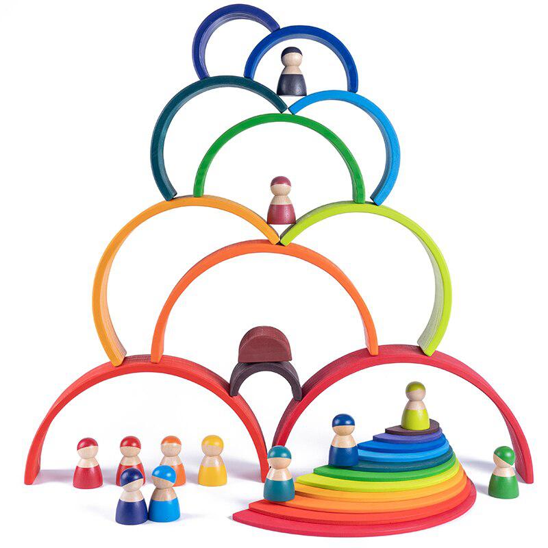 Stacked Rainbow Blocks Wooden Toys for Kids | Montessori Educational Toys for Children