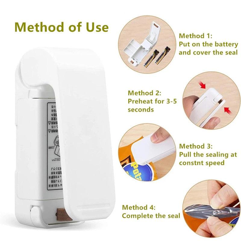 Portable Bag Heat Sealer | Mini Sealing Machine | Handy Sticker Seal for Food Snack Storage Bags | Kitchen Gadgets