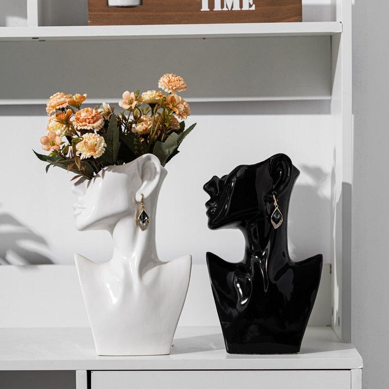 Modern Art Side Face Vase Head Ceramic Vase | Home Decor for Living Room, Office, Garden, Wine Cabinet