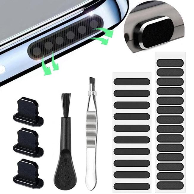 Universal Mobile Phone Speaker Dustproof Net Sticker - Keep Your Phone's Speaker Clean & Dust-Free | Metal Charging Port Dust Plug | Compatible with iPhone 14, 13 Pro Max, 13 mini & More