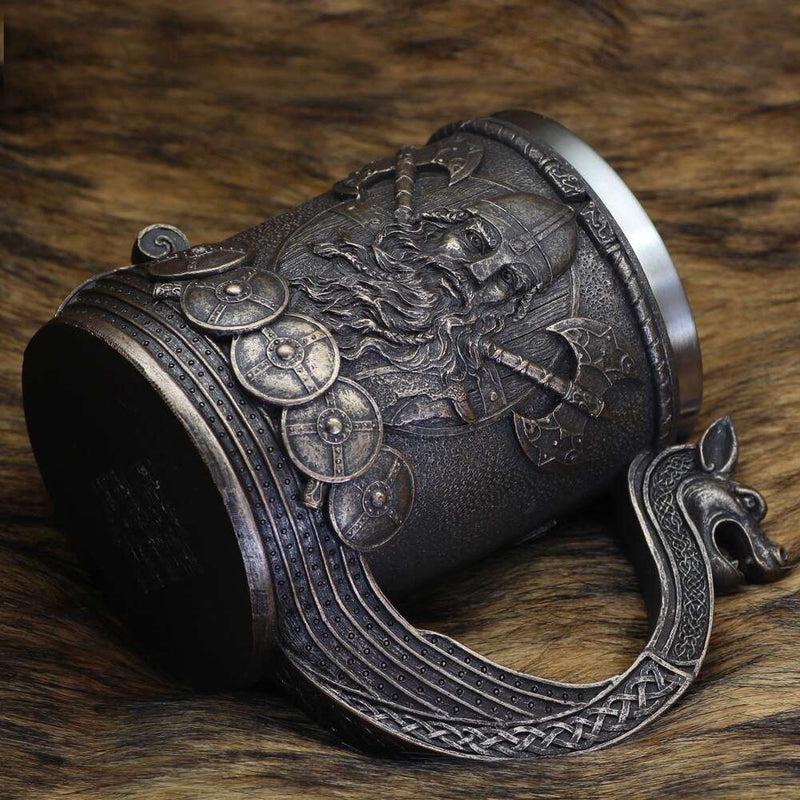 Medieval Nordic Style Vikings Beer Mug | Resin Stainless Steel Retro Style | Coffee Cup Beer Mug | Pub Bar Party Gift