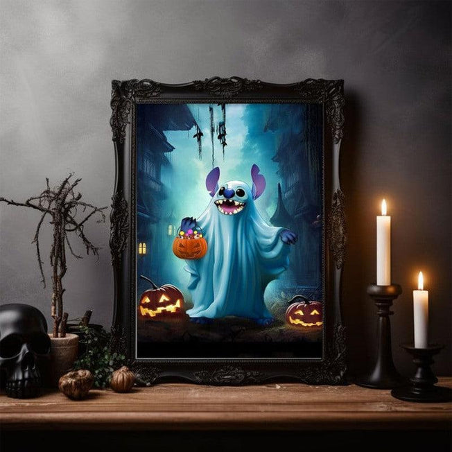 Whimsical Wall Tales: Stitch Ghost Poster Prints - Cartoon Canvas Painting for Living Room Home Decor, Adding Charm to Your Wall Art