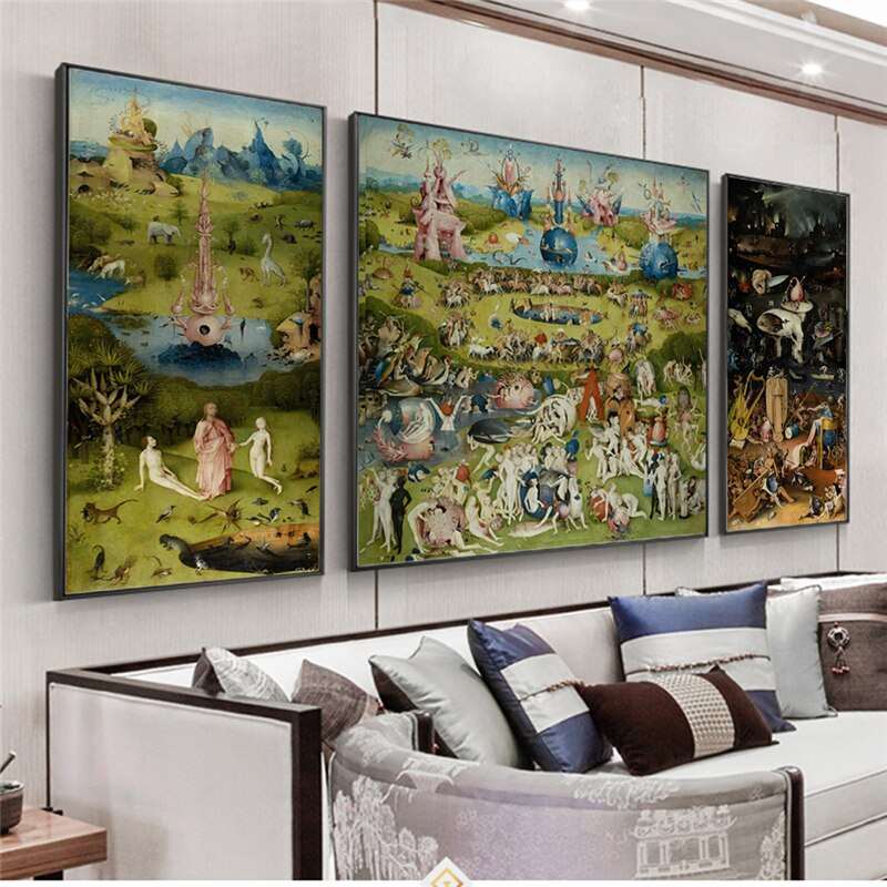 3 Panels The Garden of Earthly Paintings By Hieronymus Bosch Reproductions | Modular Picture Canvas Wall Art | Living Room Decor