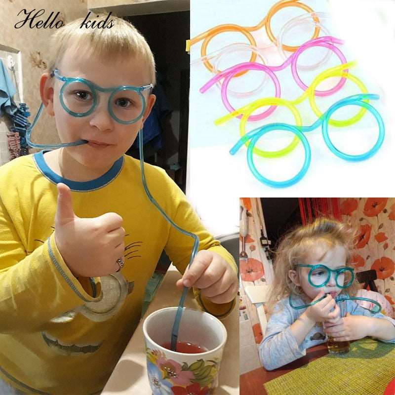 Funny Glasses Drinking Toy | Soft Plastic Straw | Practical Joke Party Gag | Kids Birthday Party Toy