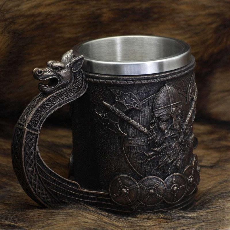 Medieval Nordic Style Vikings Beer Mug | Resin Stainless Steel Retro Style | Coffee Cup Beer Mug | Pub Bar Party Gift