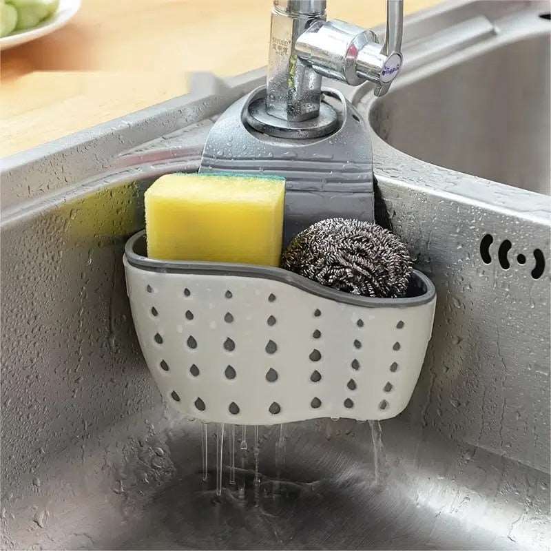 Kitchen Organizer - Adjustable Snap Sink Sponge Holder | Hanging Drain Basket | Kitchen Gadgets