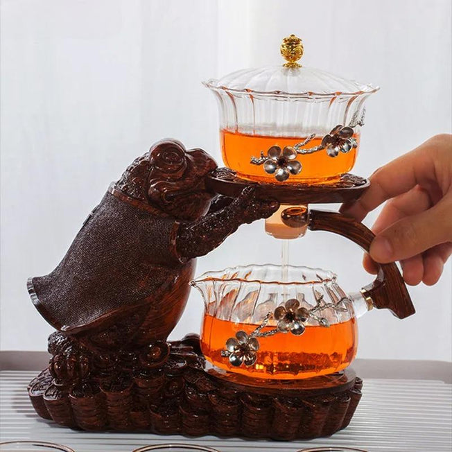 Creative Tea Toad Shape Teapot Automatic Tea Maker Pu'er Oolong Teapot And Cup Set Heat-resistant Glass Teapot Holder Base