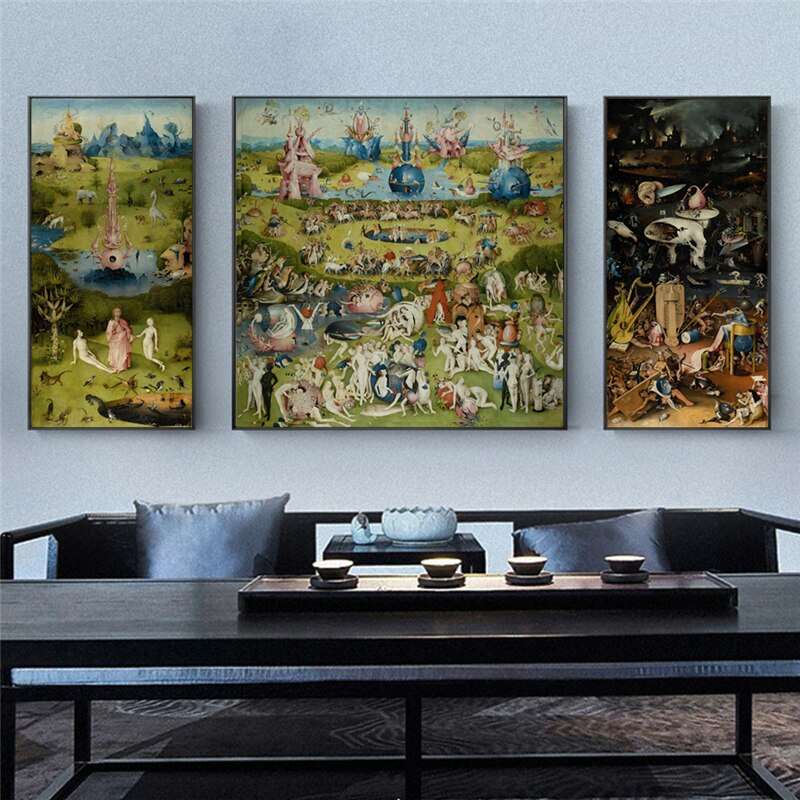 3 Panels The Garden of Earthly Paintings By Hieronymus Bosch Reproductions | Modular Picture Canvas Wall Art | Living Room Decor