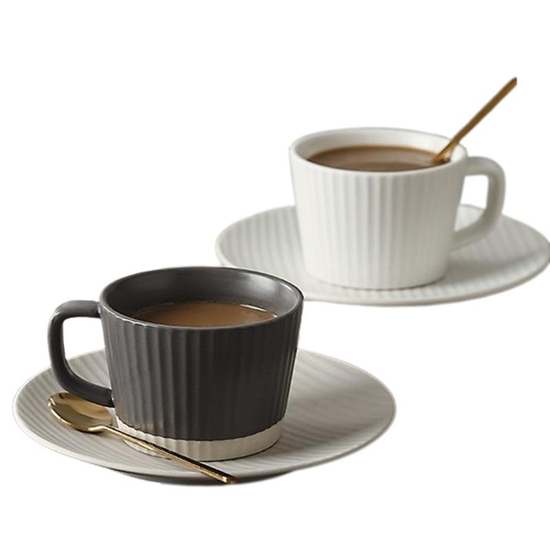 Japanese Vintage Striped Ceramic Coffee Cup and Saucer Set | Elegant Mug for Afternoon Tea and Cappuccino