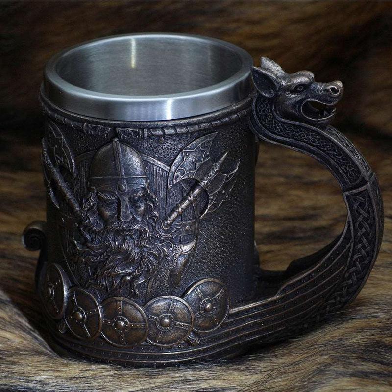 Medieval Nordic Style Vikings Beer Mug | Resin Stainless Steel Retro Style | Coffee Cup Beer Mug | Pub Bar Party Gift