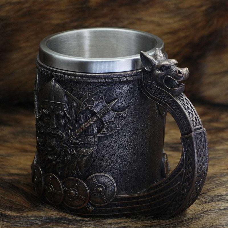 Medieval Nordic Style Vikings Beer Mug | Resin Stainless Steel Retro Style | Coffee Cup Beer Mug | Pub Bar Party Gift