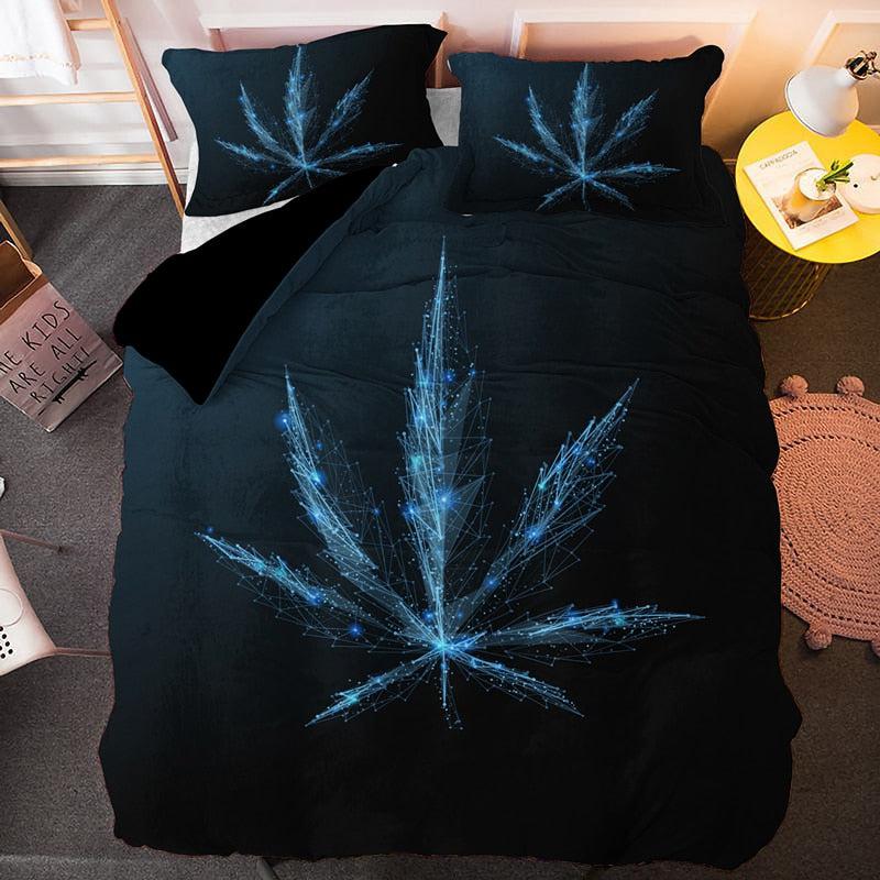 Vivid Cannabis Leaves Bedding Set | Psychedelic Duvet Cover Quilt with Pillowcase | 2 / 3pcs