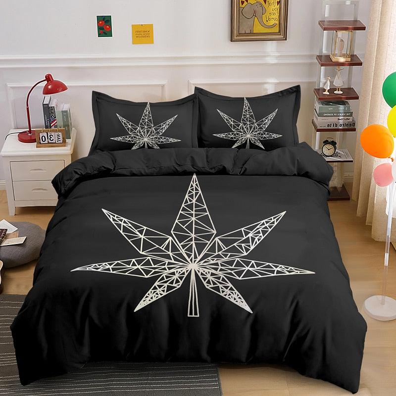 Vivid Cannabis Leaves Bedding Set | Psychedelic Duvet Cover Quilt with Pillowcase | 2 / 3pcs